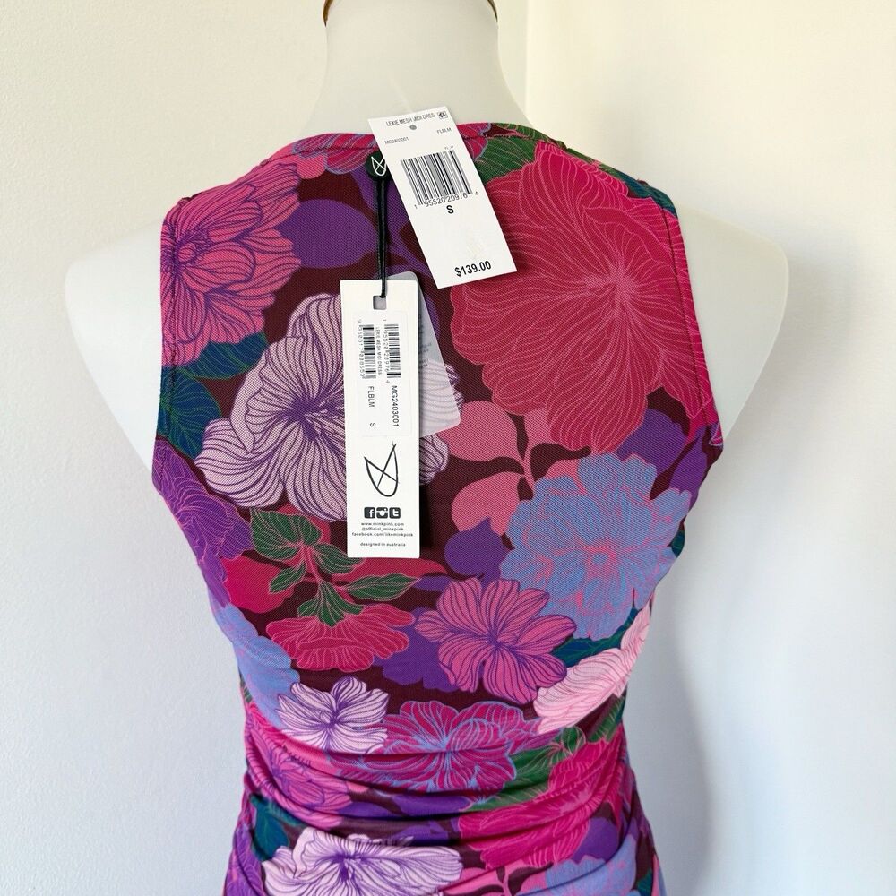 NEW NWT MINKPINK Women's Lexie Mesh Midi Dress Sleeveless Ruched Stretch S Small - Picture 7 of 16